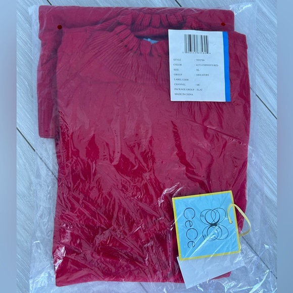 CeCe Women's Red Long Sleeve Smock Cuff Mock Neck Sweater Dress Size XL - Picture 3 of 4